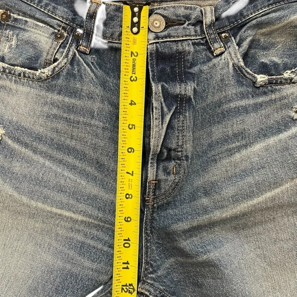 MOUSSY VINTAGE Women's Distressed Howa Jeans Raw Hem Button Fly Straight Blue 27